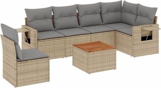 vidaXL Set Sof&aacute;s De Jard&iacute;n 7 Piezas Y Cojines Rat&aacute;n Sint&eacute;tico Beige Vidaxl