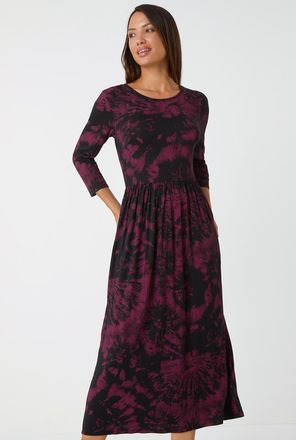 Roman Tie Dye Pocket Stretch Midi Dress