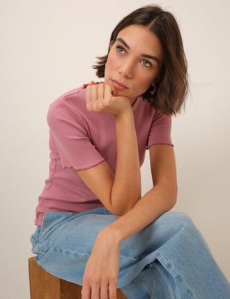 Nobody's Child Pink Boat Neck Ribbed Top