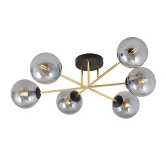 Wonderlamp Plaf&oacute;n de techo elegante negro con 3 barras doradas y 6 esferas grises