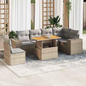 vidaXL Vidaxl - Set Sof&aacute;s De Jard&iacute;n 7 Piezas Y Cojines Rat&aacute;n Sint&eacute;tico Beige