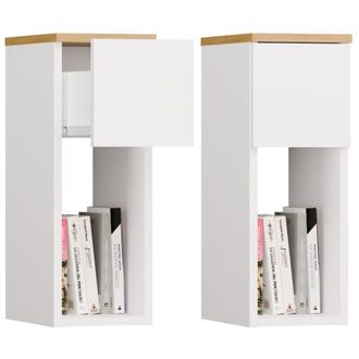 Topeshop GALAX - Mesita de noche Blanco / Roble artesanal - 1 cajón - Dormitorio