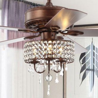 Jonathan Y Designs Becky 52 3-Light Crystal LED Chandelier Fan With Remote