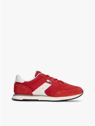 Tommy Hilfiger Mens Tommy Jeans Mixed-Texture Runner Sneaker - Arizona Red - US 11.5 / EU 45