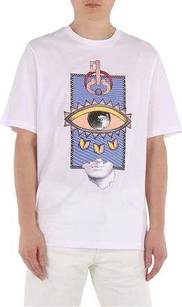 Roberto Cavalli Mens Optic White Eye And Key Print T-shirt, Size X-Large