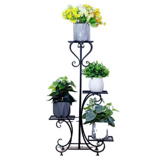 OEM Soporte Para Plantas De 4 Niveles, Construcci&oacute;n Robusta De Hierro, Color Negro