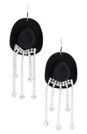 Leith Cowboy Hat Crystal Fringe Earrings in Black- Silver at Nordstrom Rack