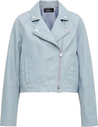 Pinko Carlene Leren Jas - Dames - Leren en Su&egrave;de Jassen - Blauw - XS - Leer - Jassen