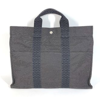 Herm&egrave;s Her Line Gray Canvas Handbag Tote Bag (Pre-Owned)