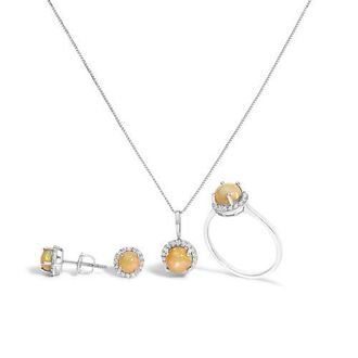 House of Brilliance 10K Gold Gemstone and 3/8 Cttw Diamond Halo Jewelry Set in White | Multi Opal at Nordstrom
