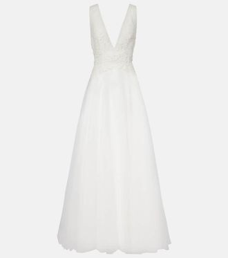 Costarellos Graciella floral-applique tulle gown
