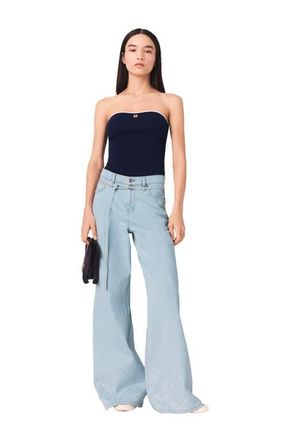 Maje Wide-leg rhinestone jeans in Blue Sky at Nordstrom, Size 36 Eu