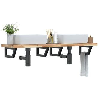 Berkfield Home Basin Shelf Wall Mounted Steel & Solid Wood Acacia in Brown