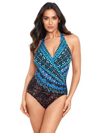 Miraclesuit Womens Swimwear Wrapsody Tummy Control Soft Cup One Piece Swimsuit, Brown Multi, 14
