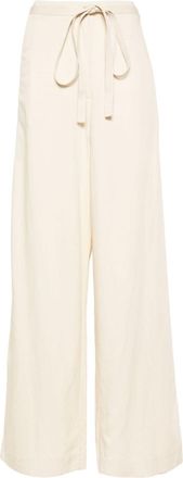 Toteme belted-waist flared trousers - women - Viscose/Linen/Flax - 32 - Neutrals