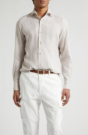 Eleventy Linen Button-Up Shirt in Sand at Nordstrom, Size Xxx-Large