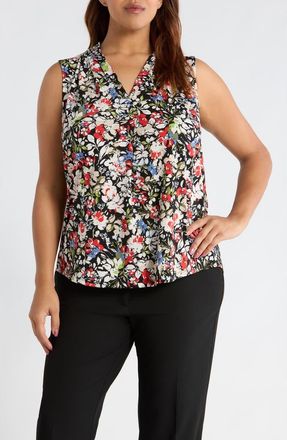 Anne Klein Abstract Print V-Neck Button-Up Knit Top in Anne Black Multi at Nordstrom, Size 0 X