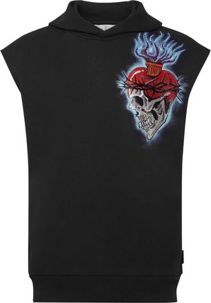 Philipp Plein Sleeveless Hoodie Sweatshirt Love Tattoo - Heren - Hoodies - Zwart - 4XL - Katoen - Hoodies & sweatvesten