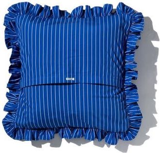 Puebco Shirt Fabric Ruffle Cushion Cover in Blue Pencil Stripe at Nordstrom