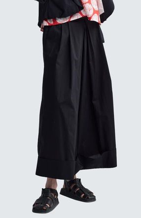 Luukaa D'Celli Misla Solid Wide-Leg Poplin Pants in Black at Nordstrom, Size 18