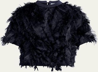 Brunello Cucinelli Short-Sleeve Fringe Fil Coup&eacute; Jacquard Blouse