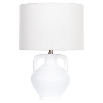 Beliani Beliani - L&aacute;mpara De Cer&aacute;mica De Mesa Con Pantalla De Tambor De Lino Base Minimalista Blanca Labrada