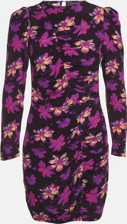 Maje Black & Purple Floral Printed Crepe Mini Dress