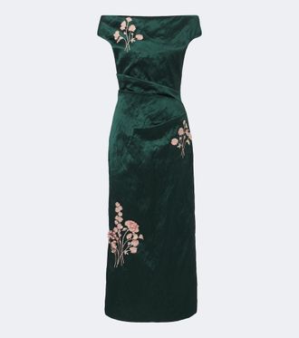 Erdem Embellished floral appliqu&eacute; satin cocktail dress
