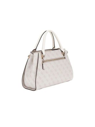 Guess Logo-Jacquard Polyurethane Satchel Bag - Beige