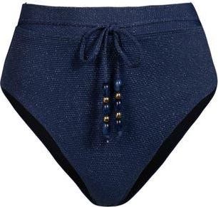 Change of Scenery Belted Hi Waist Hi Leg Bikini Bottom in Marine Blue Metallic at Nordstrom, Size Medium