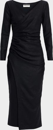 La Petite Robe Di Chiara Boni Yono Ruched Shimmer Bodycon Midi Dress