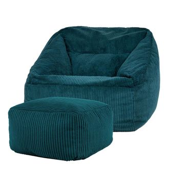 Icon Brand Puf sill&oacute;n con reposapi&eacute;s cuadrado en pana azul pato