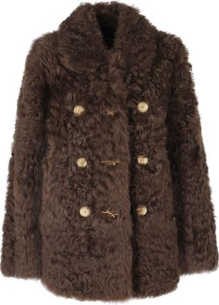 Ports 1961 Chocolate Ovine Fur Gold Detail Coat