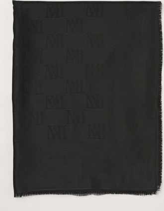 Max Mara Stola in lana e seta con logo monogram jacquard e frange