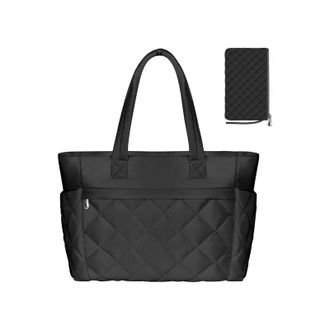 Generic Womens Tote Bag, Puffy Shoulder Bags Lightweight Quilted Handbag with Compartments & Zipper for Mom Teacher, 2025 Fall Winter (Black,One Size)