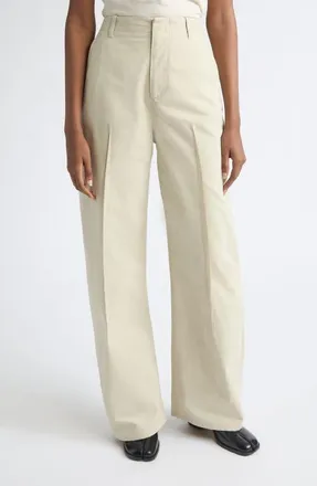 Maison Margiela Wide Leg Cotton Twill Pants in Ecru at Nordstrom, Size 44