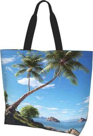 Generic A Coconut Tree Tote Bag Waterproof Shopper Bag Eco Friendly Handbags For Ladies Travel Daily Use