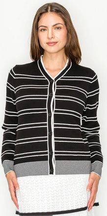 YAL New York Black and White Stripe Knit Cardigan