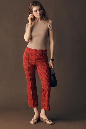 Maeve Poppy Jaquard Straight-Leg Trousers Pants