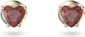 Swarovski Ladies Stilla Red Gold-Tone Plated Heart Stud Earrings