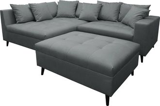 Mørteens home24 Fredriks Ecksofa Pruno I Anthrazit Flachgewebe 220x90x183 cm mit Hocker