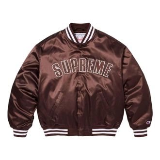 SUPREME x Champion SS26 Satin Varsity Jacket Brown SUP-SS26-170-BRN