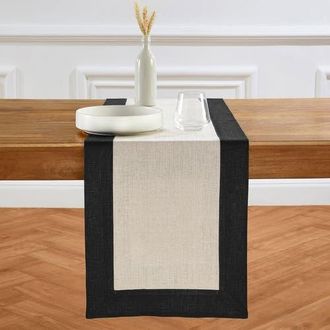 Solino Home Linen Table Runner for Dining Table, Holiday and Everyday Table Decor - Contempo in Black And Natural at Nordstrom, Size X-Small