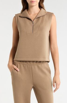 Lord & Taylor Dreamweave Sleeveless Half Zip Mock Neck Top in Caribou at Nordstrom, Size X-Large