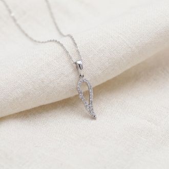Pompeii3 1/10ct Angel Wing Diamond Dangle Diamond Pendant 14K White Gold