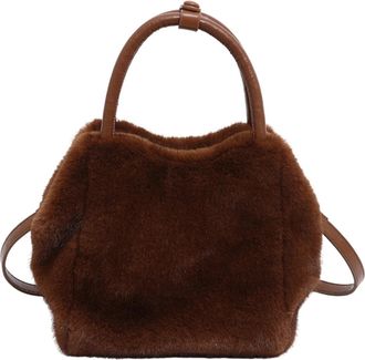 Generic Womens Plush Bags Small Handbag Autumn Winter Shoulder Bag Plush Top-Handle Bags Solid Color Messenger Women Retro Crossbody(Coffee)