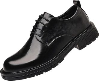 Generic Mens Fashion Breathable Dress Shoes Platform Sole Wide Toe Box Casual Business Formal Wear Trendy Korean Style Wedding(6.5) Black