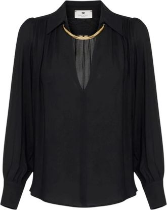 Elisabetta Franchi Blouses, female, Black, Size: 2XL Georgette Blouse