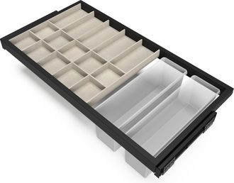 Emuca Kit De Caj&oacute;n Organizador, Bandeja Auxiliar Y Bastidor De Gu&iacute;as Con Cierre Suave Para Armarios, Regulable, M&oacute;dulo 900mm, Negro Texturizado - Emuca