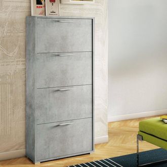 Dmora Zapatero Rosa, Mueble De Entrada Polivalente Con 4 Puertas Abatibles, Zapatero De Doble Profundidad, 100% Made In Italy, Cm 67x28h147, Cemento, Con Em